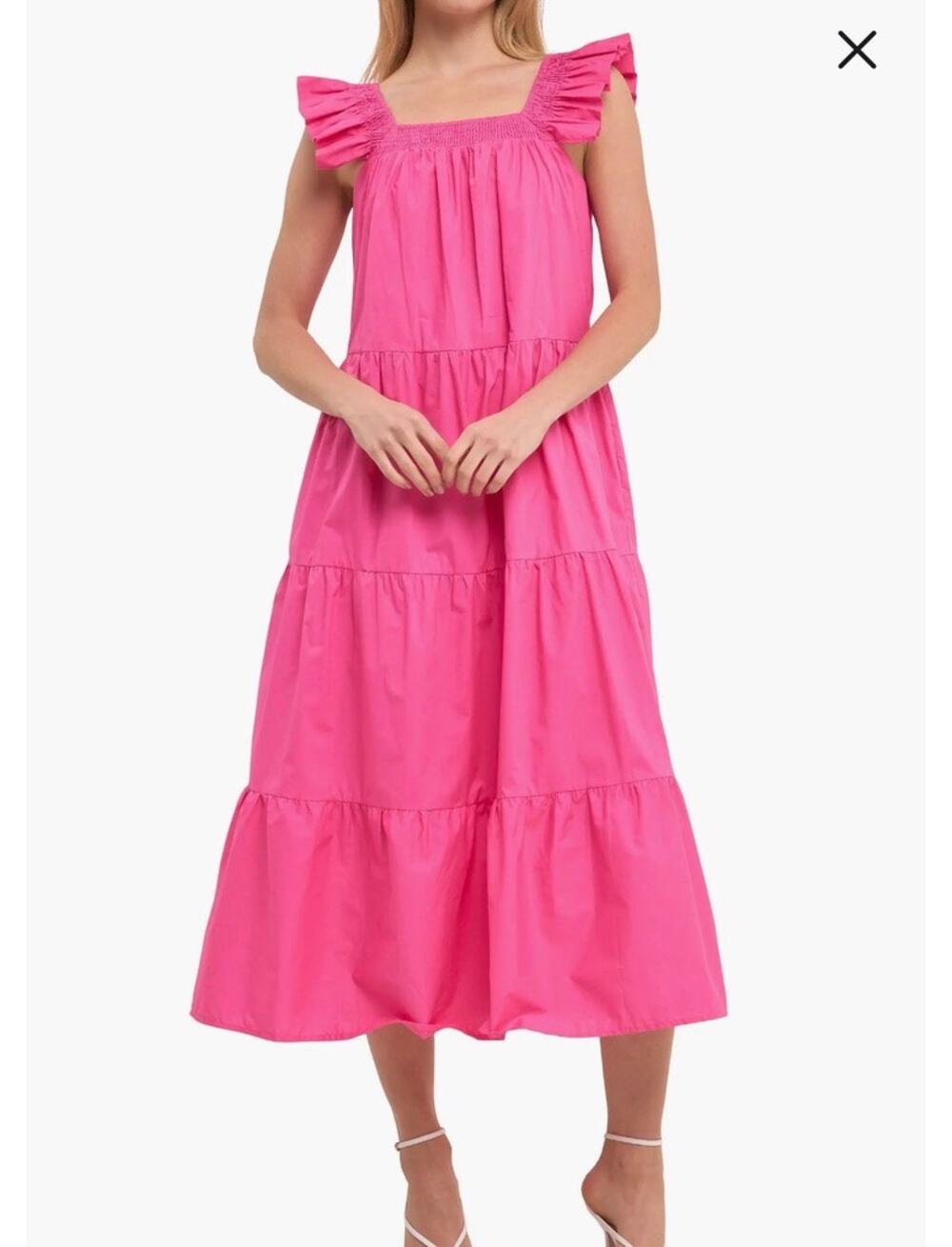 English Factory Ruffle Detail Midi Dress Fuchsia XS NWOT Hot Pink